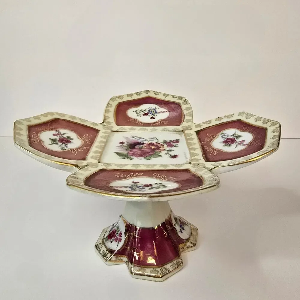Camille Naudot Porcelain Footed Plate Tidbit Dish Cake French Antique Floral